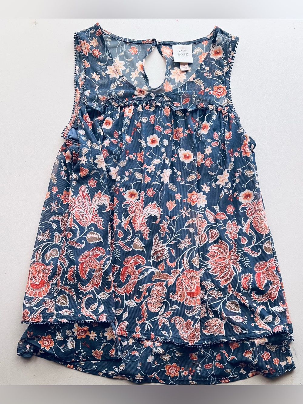Knox Rose Navy Floral Sleeveless Blouse